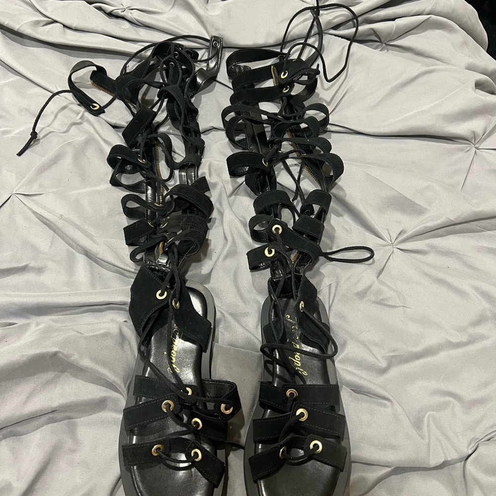 Black Lace-Up Gladiator Sandals - Women
